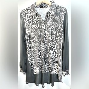 P• Luca milano animal print top| long sleeve buttons down | Large
